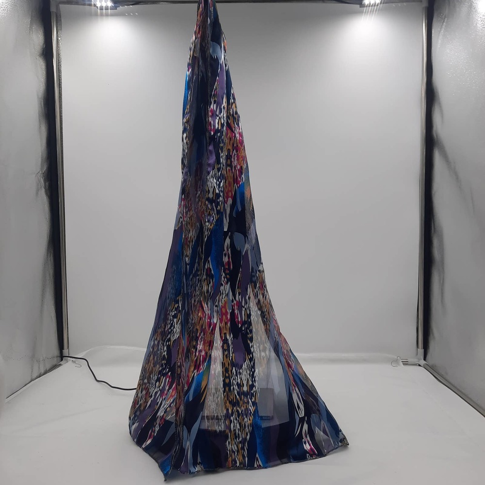NWOT Silk Feel Colorful Blue Multicolor Scarf 60" L 14" W